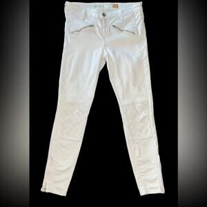 Pilcro and The Letterpress Moto Skinny Jeans Women Size 28 Cream Ankle Zip Urban